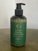 A bottle of 'Glas - Sharpe Hair' shampoo with a green label and a pump dispenser. The text on the label indicates that the product is for hair growth, nourishment, shine, and repair.