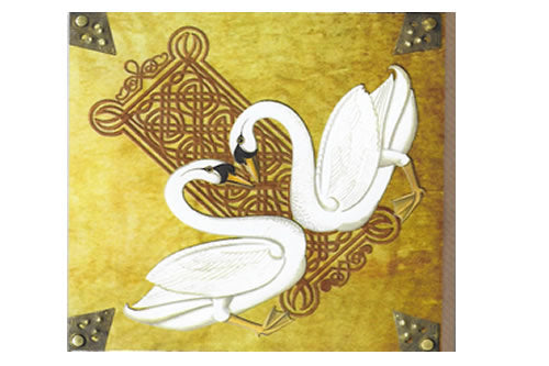 Cárta bána le dhá ealaí  (óir) / Blank card with two swans (gold)